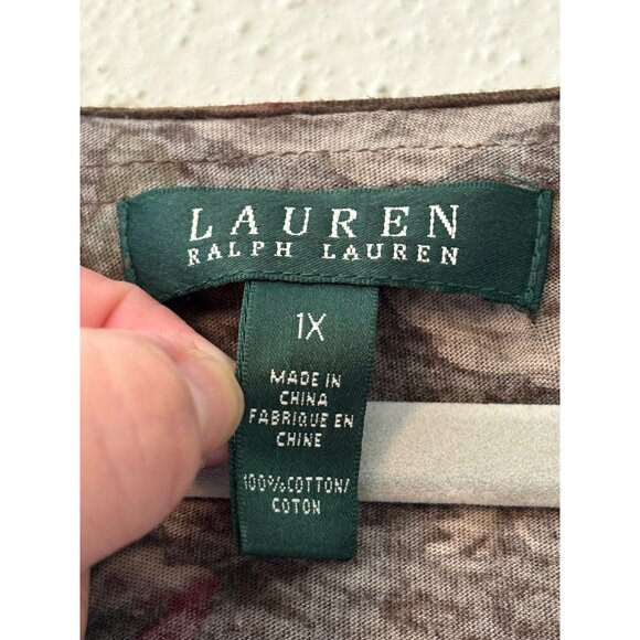 Lauren Ralph Lauren Floral Ruffle Sleeveless Top 1X Cotton Brown & Pink - Picture 5 of 12